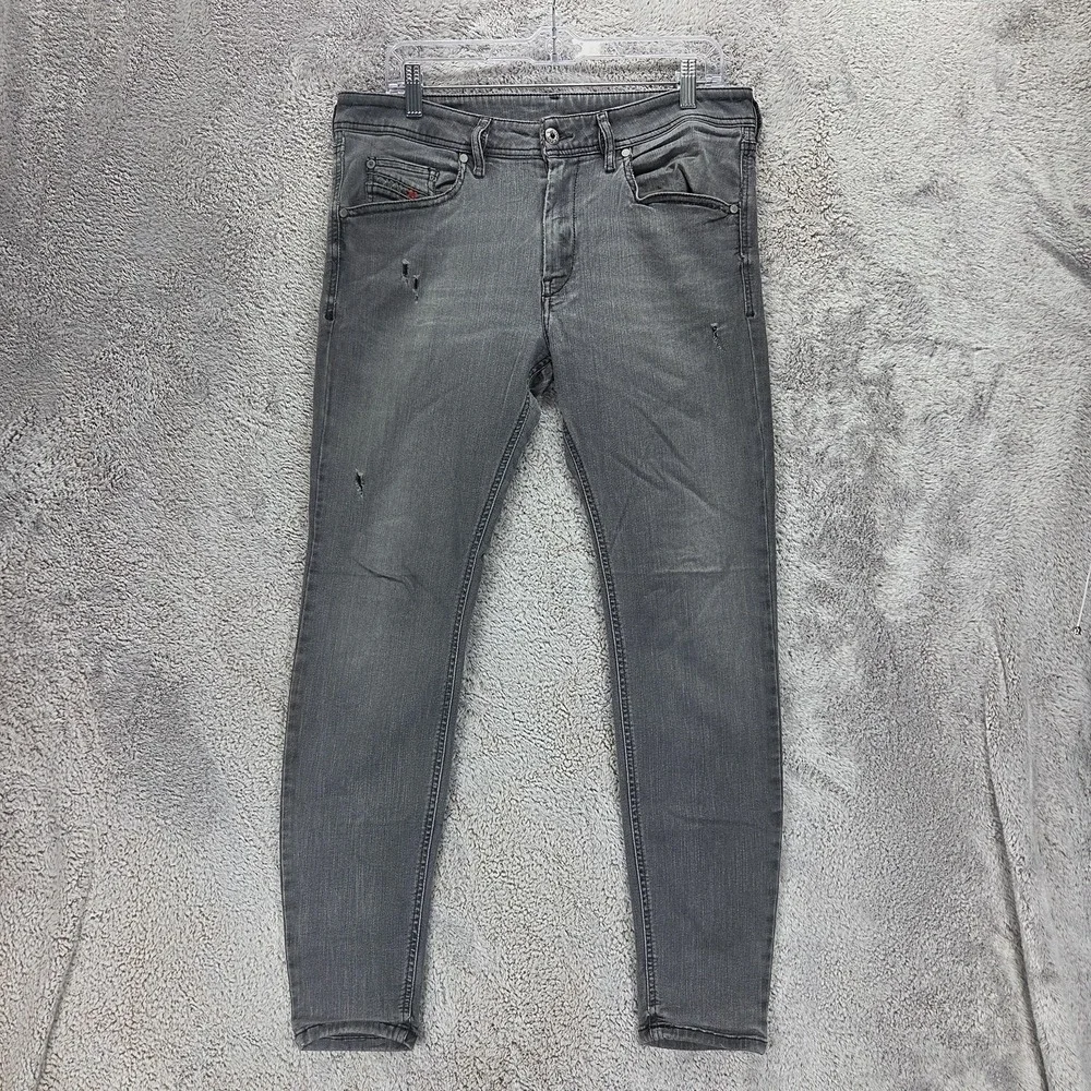 Diesel Jeans Mens 33x32 Gray Stickker Super Slim Skinny Stretch Zip Fly 0677I